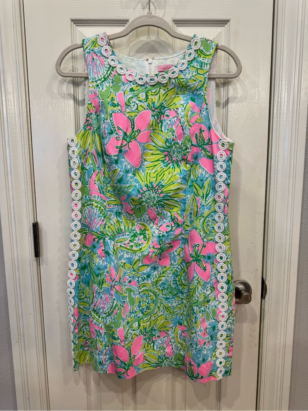 Lilly Pulitzer Mila Coconut Jungle Floral Lace Trim Shift Dress Sz 10 - Picture 5 of 16